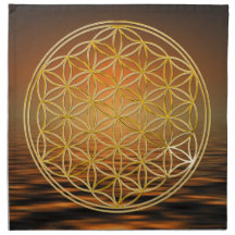 FLOWER OF LIFE - gold + ocean sunrise Cloth Napkins