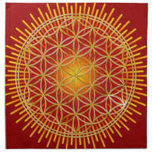 FLOWER OF LIFE - gold + radiating Printed Napkins