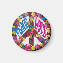 Flower Power Peace & Love Hippie Symbols  Magnet