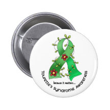 Flower Ribbon 1 Tourette's Syndrome Pin