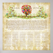 Flower Tree Print  Quaker Wedding Certificate