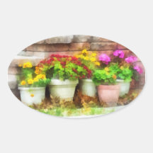 Flowerpots with Autumn Flowers Oval Stickers