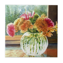 Flowers in Glass Vase Ceramic Tile
