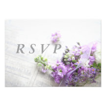 flowers in lavender shades with sheet music RSVP Invitation