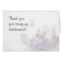 flowers in lavender thank you to bridesmaid card