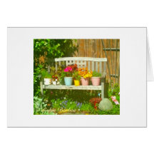 FLowers on Bench Greeting Cards