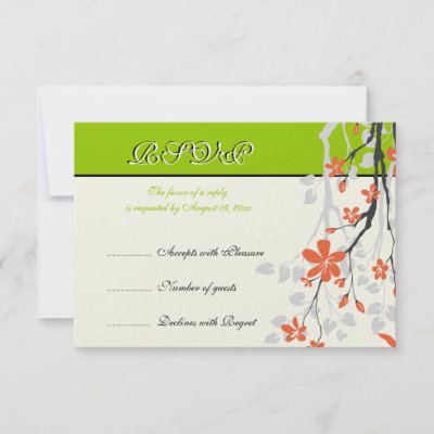 Flowers orange lime green wedding RSVP card Personalised Invitations by 
