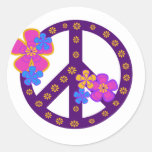 Flowers Peace Symbol Round Stickers