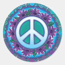Flowery Peace Sign Round Sticker
