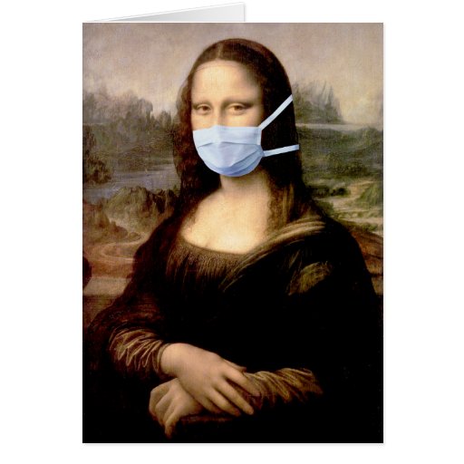 Flu Season Mona Lisa with Mask Greeting Cards