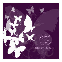 Fluttering by... butterflies white/plum invitations
