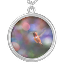 Flying Hummingbird and Colorful Background necklaces