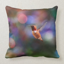 Flying Hummingbird and Colorful Background pillows