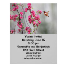 Flying Hummingbird and Flowers Custom Invitation
