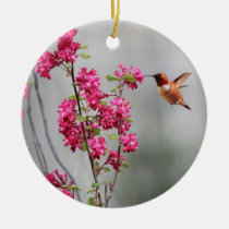 Flying Hummingbird and Flowers ornaments