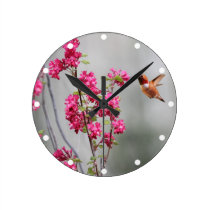 Flying Hummingbird and Flowers wall clocks