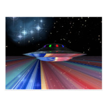 Flying saucer above Saturn Post Card