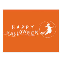 Flying Witch Halloween Postcard, Orange