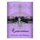 Folded Card Quinceanera Purple Glitter Tiara