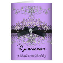 Folded Card Quinceanera Purple Glitter Tiara