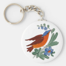 Folk Art Bird and Flowers Keychain