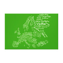Food map of Europe - Green Gallery Wrapped Canvas