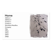 Foot prints in wet beach sand towards viewer business cards