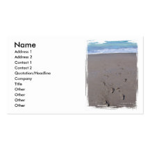 Footprints in beach sand blue ocean in back business card templates