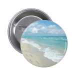 Footprints on White Sandy Beach, Scenic Aqua Blue Buttons
