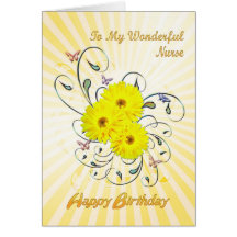 For nurse, birthday card with yellow flowers