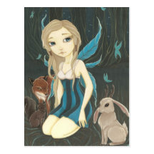 Forest Night- Fairy jackalope postcard
