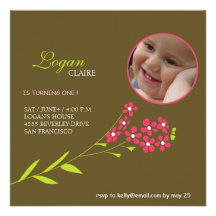 Forget Me Nots -Baby girl Birthday party cards Announcements