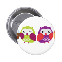 Four Colourful Owls Pinback Buttons