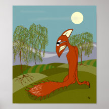 Fox and Willows on glossy canvas Poster