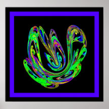 Fractal Swan Green and Purple Posters