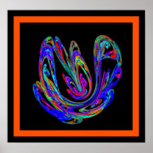 Fractal Swan orange and blue Posters