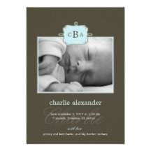 Framed Initials Birth Announcement - Blue/Grey