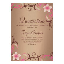 Frangipani Pink/Brown Quinceañera Birthday Invite