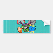Frankenstein monkey girl in green on blue tile bumper sticker