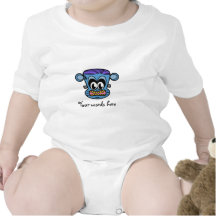 Frankenstein monkey in blue baby creeper