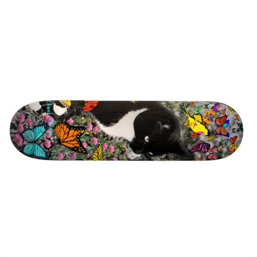 Freckles in Butterflies - Tuxedo Kitty Skate Board