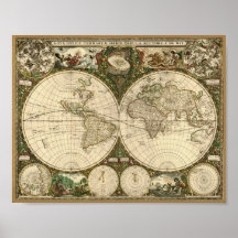 Frederick de Wit 1660 Map of the World Print