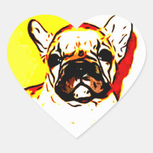 French Bulldog Art Heart Stickers