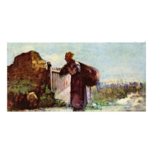 French Peasant Woman With Bags On Their Backs Photo Card