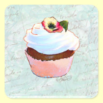 French pink Chocolate Cupcake Victorian Style stickers