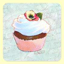 French pink Chocolate Cupcake Victorian Style stickers
