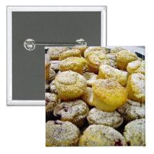 Fresh baked  muffins on a plate pinback buttons