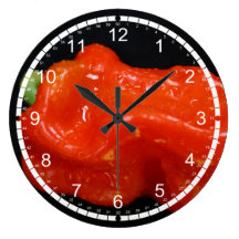 Fresh Red Bell Pepper Round Wall Clocks
