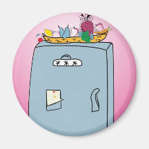 fridge and a basket full of fruits fridge magnet