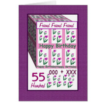 FRIEND - Happy 55th Birthday - Pink Heart Flowers Card